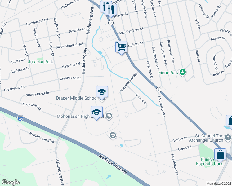 map of restaurants, bars, coffee shops, grocery stores, and more near 1013 Brunswick Place in Schenectady