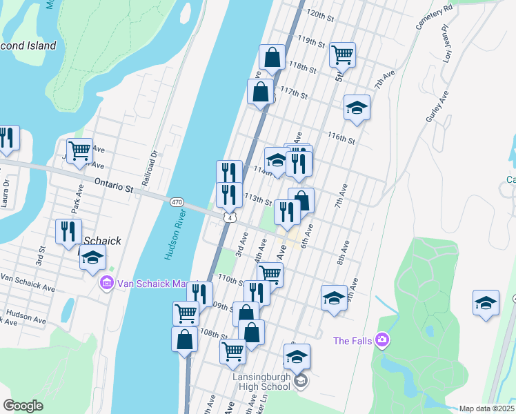 map of restaurants, bars, coffee shops, grocery stores, and more near 484 West Park Place in Troy