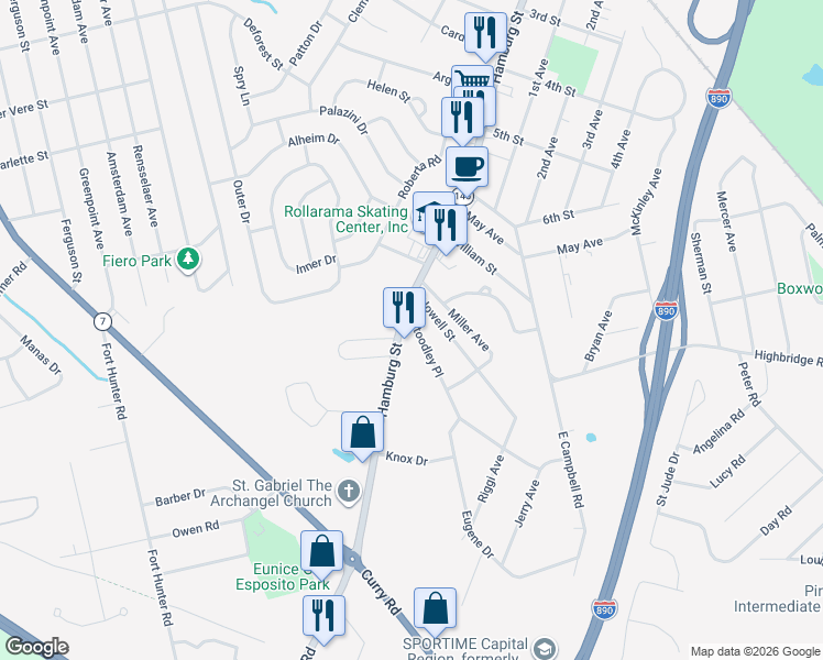map of restaurants, bars, coffee shops, grocery stores, and more near 2907 Hamburg Street in Rotterdam