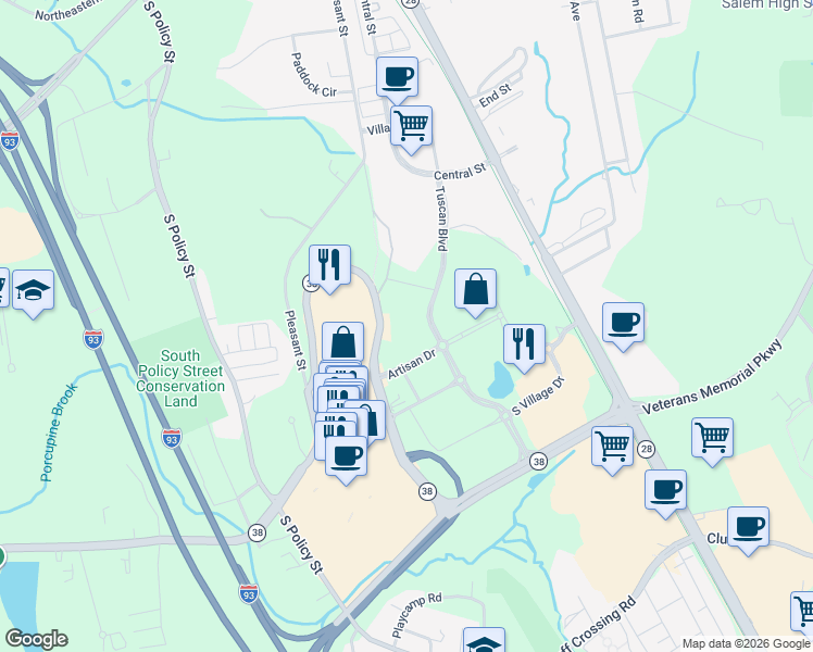 map of restaurants, bars, coffee shops, grocery stores, and more near 3 Artisan Drive in Salem