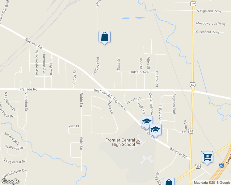 map of restaurants, bars, coffee shops, grocery stores, and more near 3989 Big Tree Road in Hamburg