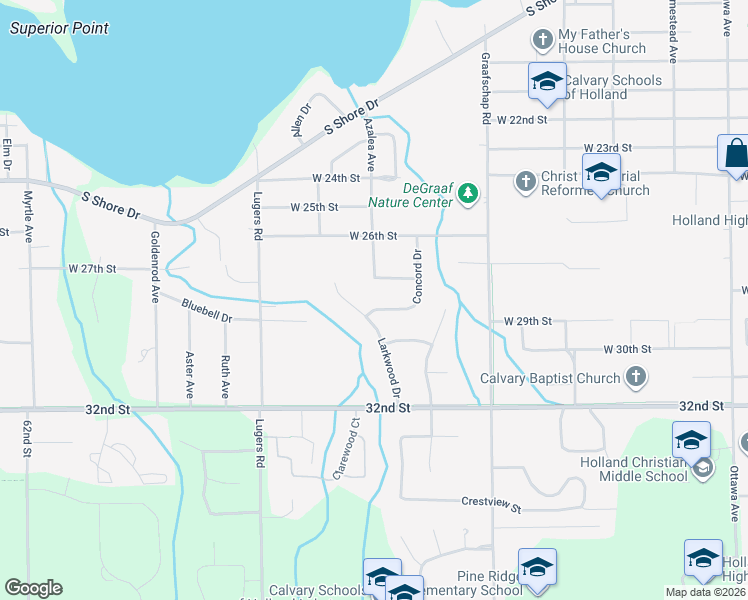 map of restaurants, bars, coffee shops, grocery stores, and more near 658 Azalea Avenue in Holland