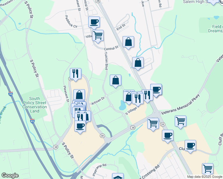 map of restaurants, bars, coffee shops, grocery stores, and more near 15 Artisan Drive in Salem