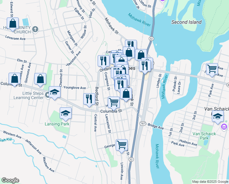 map of restaurants, bars, coffee shops, grocery stores, and more near 39 White Street in Cohoes