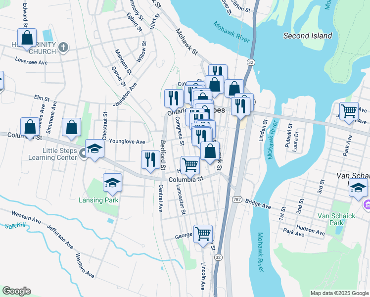 map of restaurants, bars, coffee shops, grocery stores, and more near 39 White Street in Cohoes