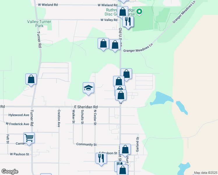 map of restaurants, bars, coffee shops, grocery stores, and more near 1101 Greenwood Avenue in Lansing
