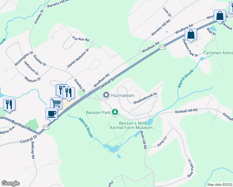 map of restaurants, bars, coffee shops, grocery stores, and more near 31 Shadowbrook Drive in Hudson