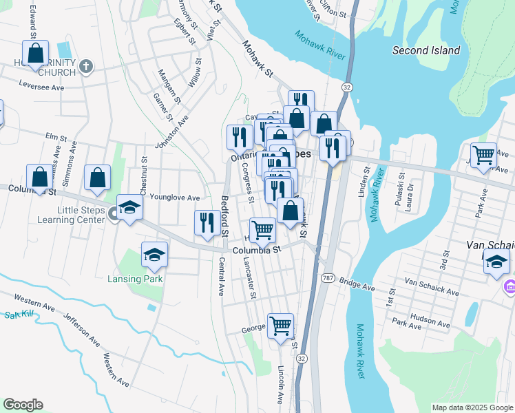 map of restaurants, bars, coffee shops, grocery stores, and more near 39 White Street in Cohoes