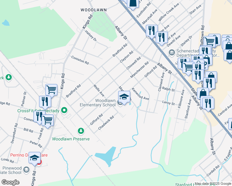 map of restaurants, bars, coffee shops, grocery stores, and more near 305 Manchester Road in Schenectady
