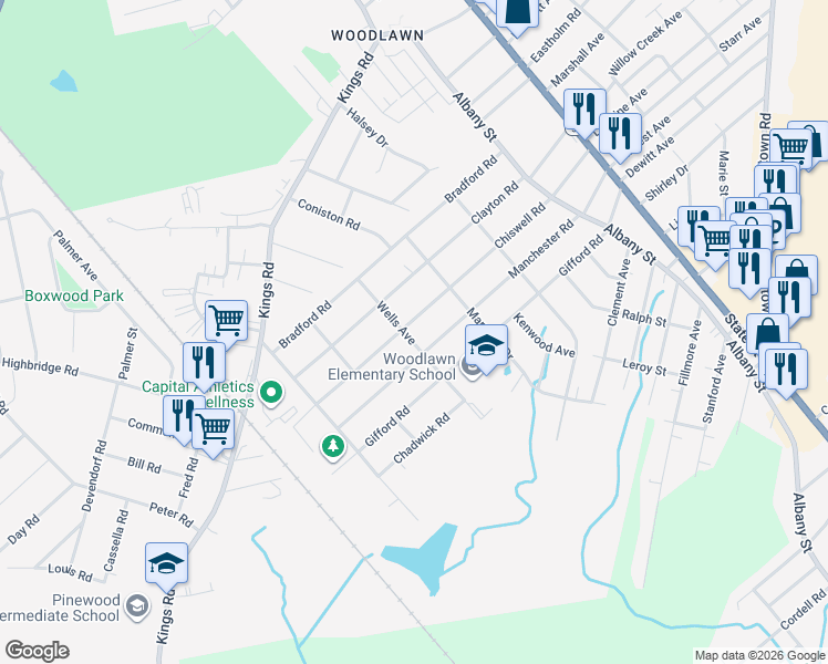 map of restaurants, bars, coffee shops, grocery stores, and more near 318 Chiswell Road in Schenectady