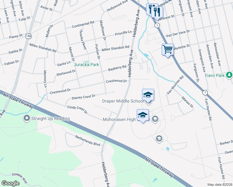 map of restaurants, bars, coffee shops, grocery stores, and more near 123 Day Spring Court in Schenectady