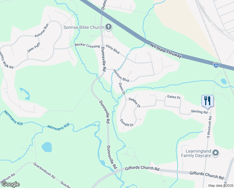 map of restaurants, bars, coffee shops, grocery stores, and more near 306 Dawn Drive in Schenectady