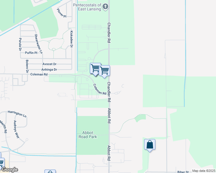 map of restaurants, bars, coffee shops, grocery stores, and more near 16476 Chandler Road in East Lansing