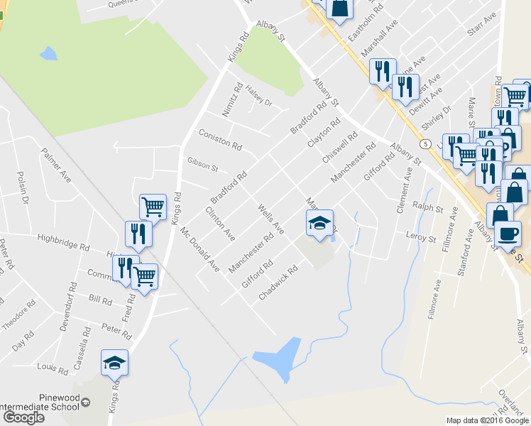 map of restaurants, bars, coffee shops, grocery stores, and more near Chiswell Road in Schenectady