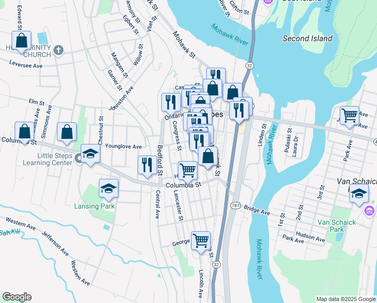 map of restaurants, bars, coffee shops, grocery stores, and more near 39 White Street in Cohoes