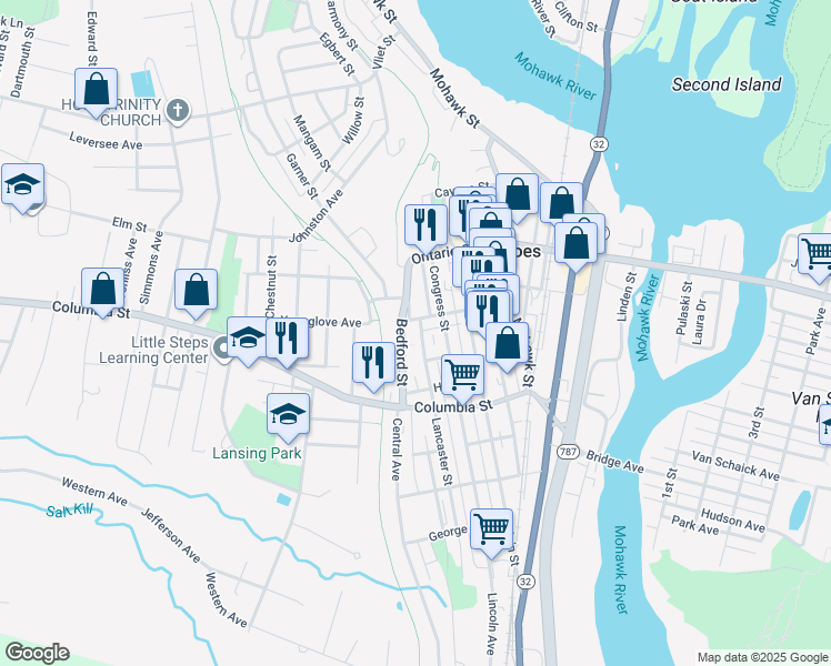 map of restaurants, bars, coffee shops, grocery stores, and more near 71 White Street in Cohoes
