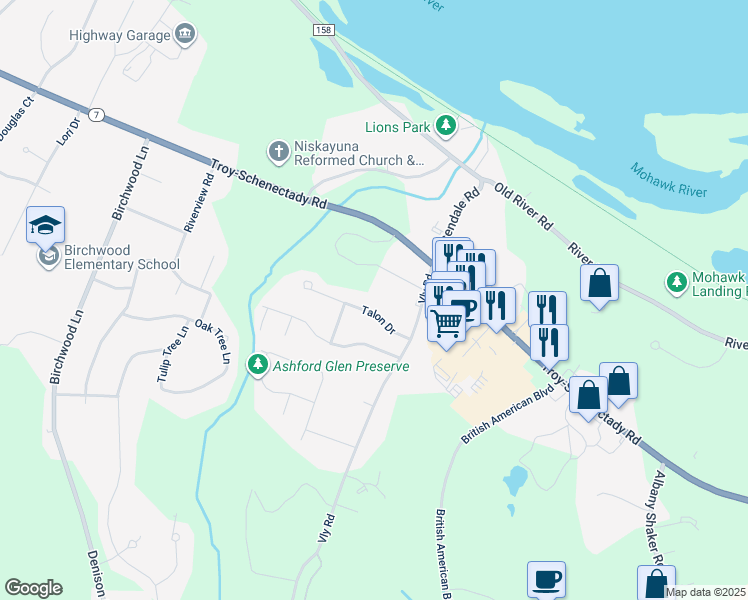 map of restaurants, bars, coffee shops, grocery stores, and more near 416A Valley Road in Schenectady