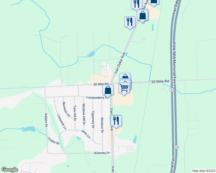 map of restaurants, bars, coffee shops, grocery stores, and more near 64961 Van Dyke Avenue in Washington