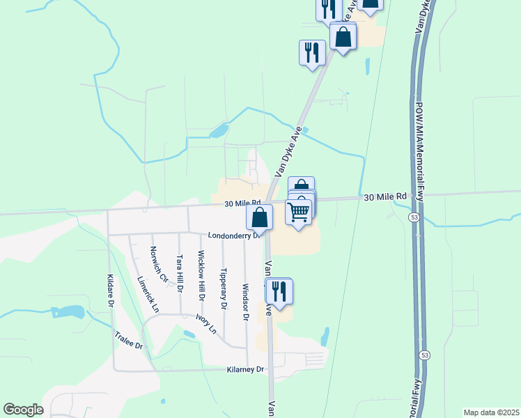 map of restaurants, bars, coffee shops, grocery stores, and more near 64961 Van Dyke Avenue in Washington