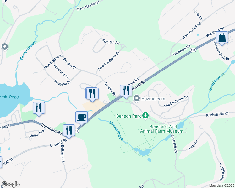 map of restaurants, bars, coffee shops, grocery stores, and more near 238 Central Street in Hudson