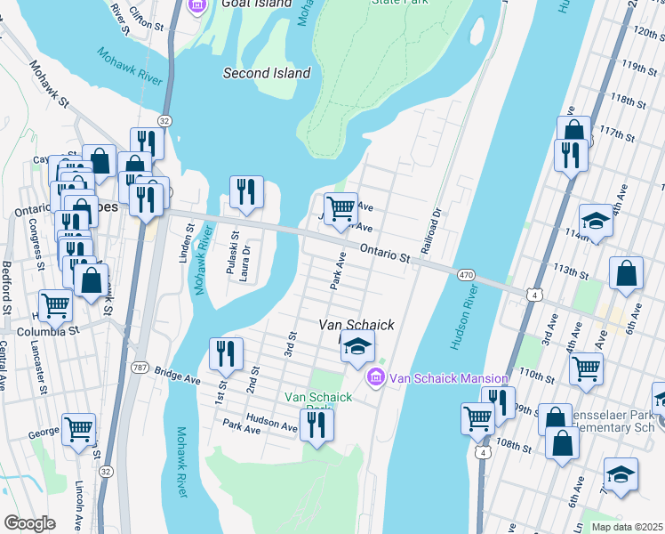 map of restaurants, bars, coffee shops, grocery stores, and more near 103 Breslin Avenue in Cohoes