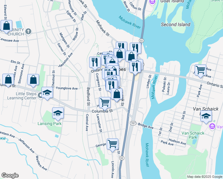 map of restaurants, bars, coffee shops, grocery stores, and more near 180 Remsen Street in Cohoes