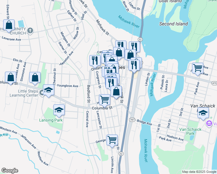 map of restaurants, bars, coffee shops, grocery stores, and more near 180 Remsen Street in Cohoes