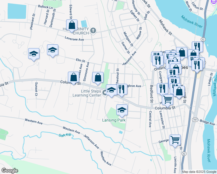 map of restaurants, bars, coffee shops, grocery stores, and more near 83 Younglove Avenue in Cohoes