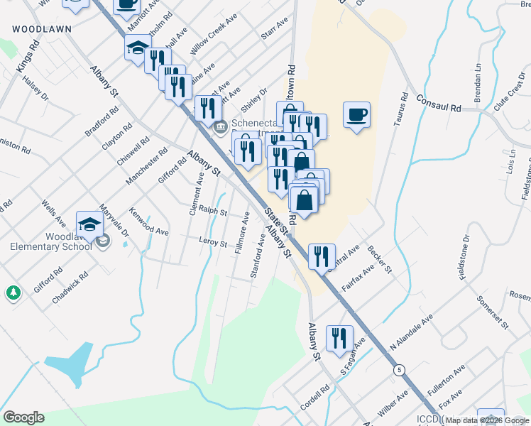 map of restaurants, bars, coffee shops, grocery stores, and more near 437 Balltown Road in Schenectady