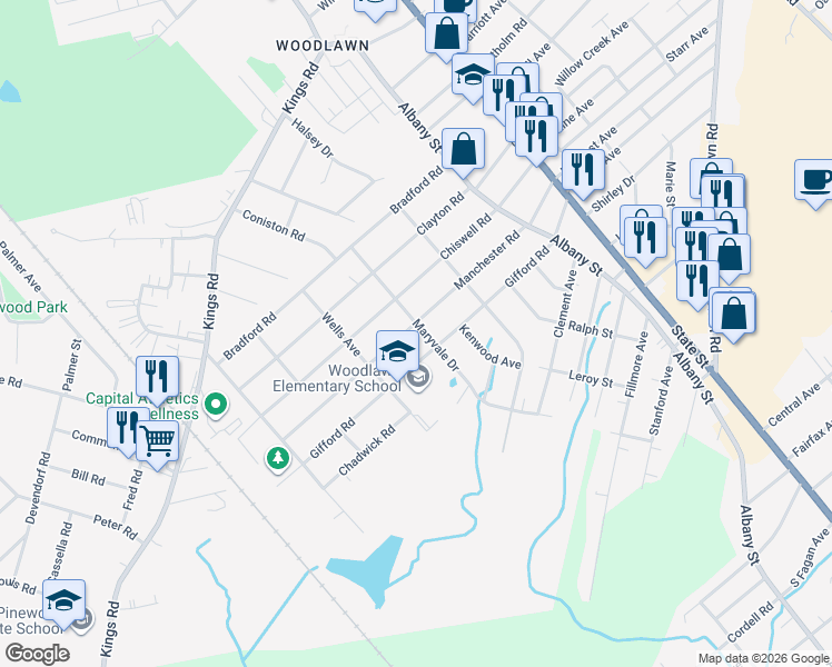 map of restaurants, bars, coffee shops, grocery stores, and more near 305 Manchester Road in Schenectady