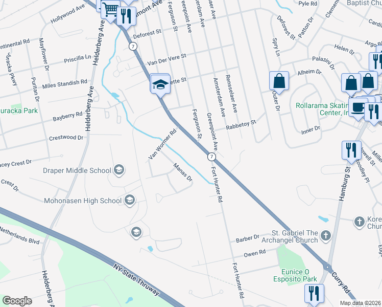 map of restaurants, bars, coffee shops, grocery stores, and more near 2178 Curry Road in Schenectady