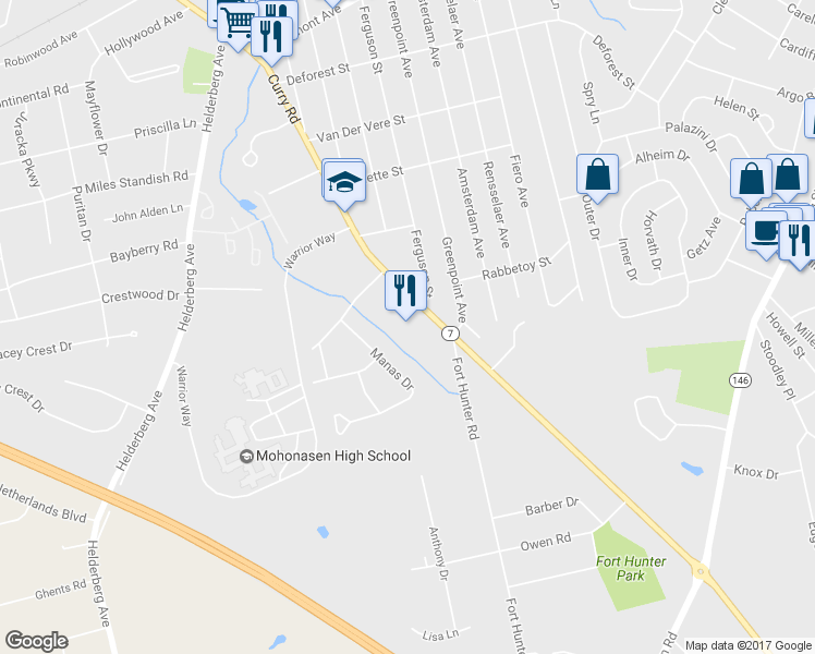 map of restaurants, bars, coffee shops, grocery stores, and more near 2178 Curry Road in Schenectady