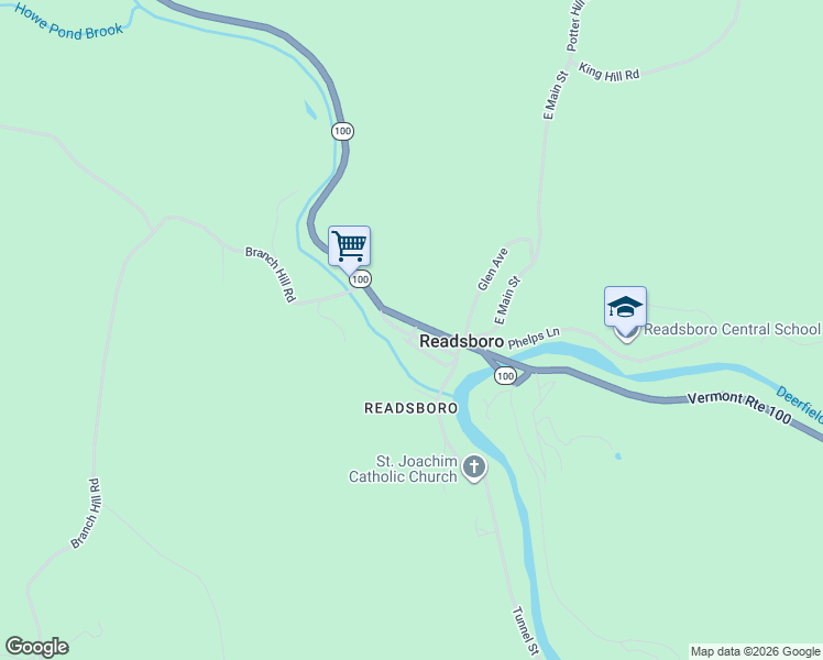 map of restaurants, bars, coffee shops, grocery stores, and more near 6954 Main Street in Readsboro