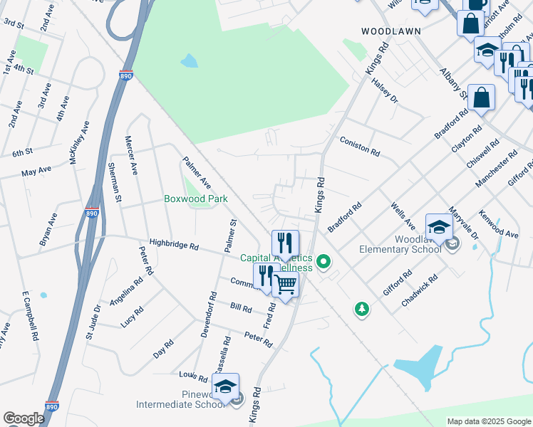 map of restaurants, bars, coffee shops, grocery stores, and more near 4214 Court Royale in Schenectady
