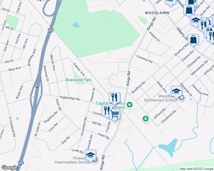 map of restaurants, bars, coffee shops, grocery stores, and more near 4213 Court Royale in Schenectady