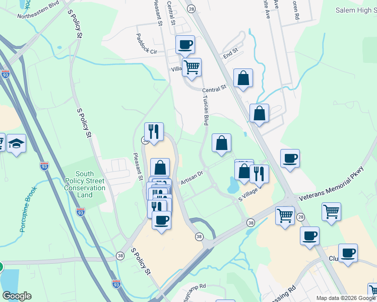 map of restaurants, bars, coffee shops, grocery stores, and more near 3 Artisan Drive in Salem