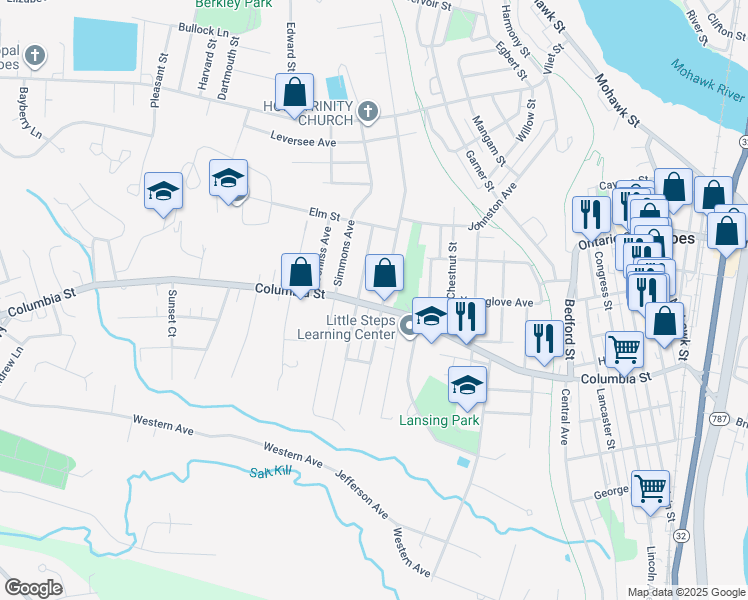 map of restaurants, bars, coffee shops, grocery stores, and more near 54 Mann Avenue in Cohoes
