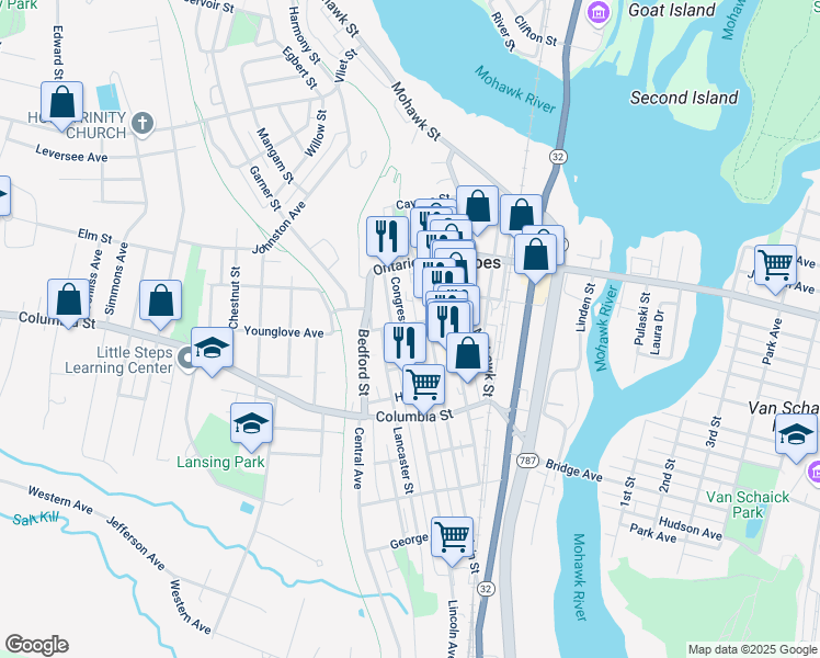 map of restaurants, bars, coffee shops, grocery stores, and more near 39 White Street in Cohoes