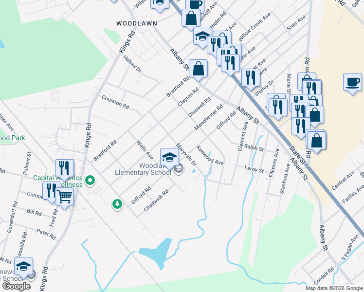 map of restaurants, bars, coffee shops, grocery stores, and more near 305 Manchester Road in Schenectady