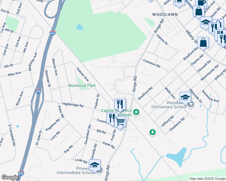 map of restaurants, bars, coffee shops, grocery stores, and more near 4214 Court Royale in Schenectady