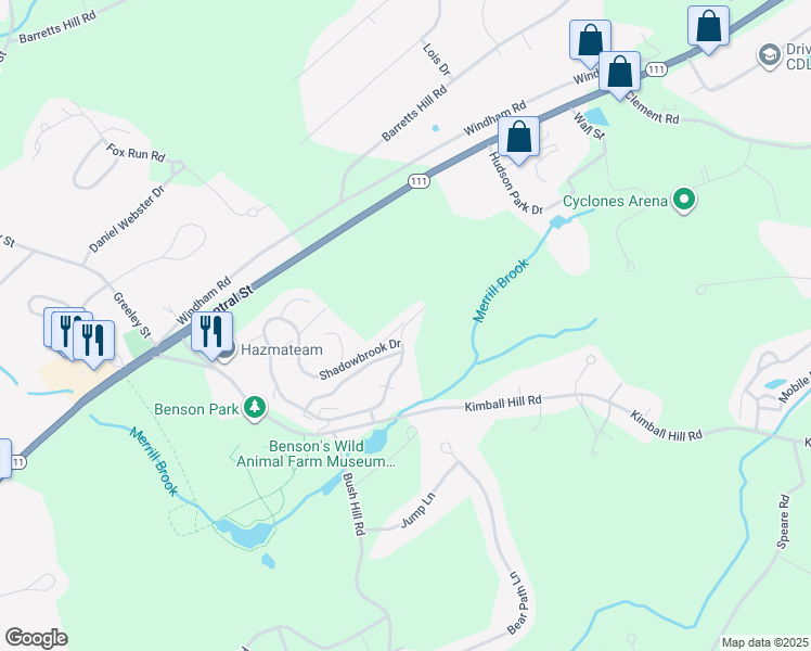 map of restaurants, bars, coffee shops, grocery stores, and more near 62 Shadowbrook Drive in Hudson