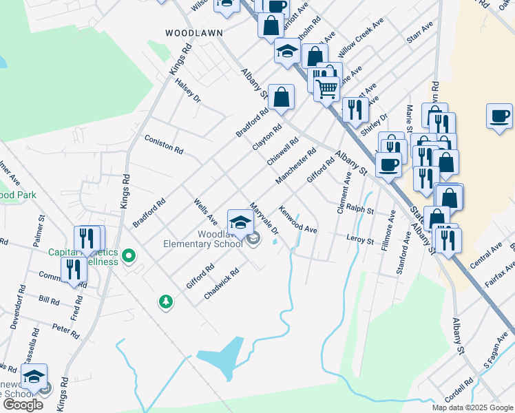 map of restaurants, bars, coffee shops, grocery stores, and more near 305 Manchester Road in Schenectady