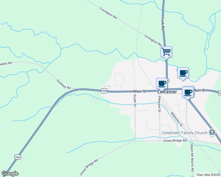 map of restaurants, bars, coffee shops, grocery stores, and more near 2369 New York 39 in Leicester