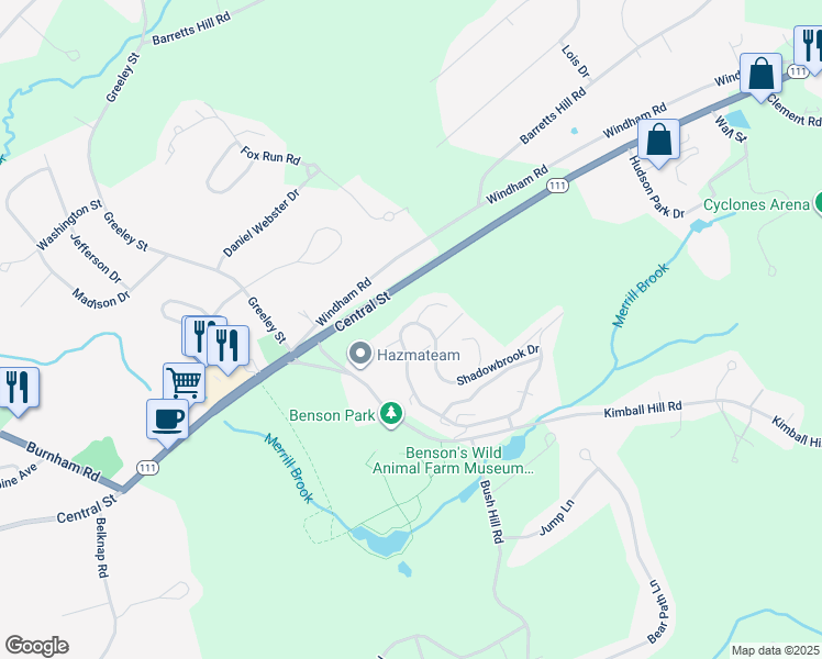 map of restaurants, bars, coffee shops, grocery stores, and more near 31 Shadowbrook Drive in Hudson