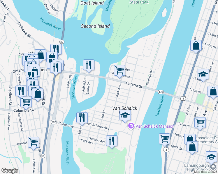 map of restaurants, bars, coffee shops, grocery stores, and more near 126 Breslin Avenue in Cohoes