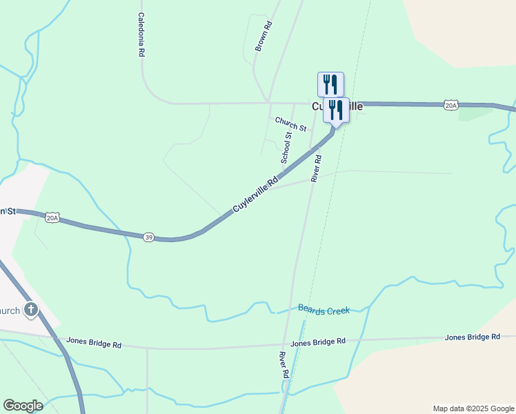 map of restaurants, bars, coffee shops, grocery stores, and more near 2844 Cuylerville Road in Leicester