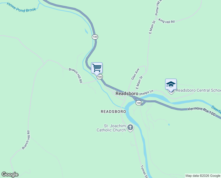 map of restaurants, bars, coffee shops, grocery stores, and more near 6954 Main Street in Readsboro