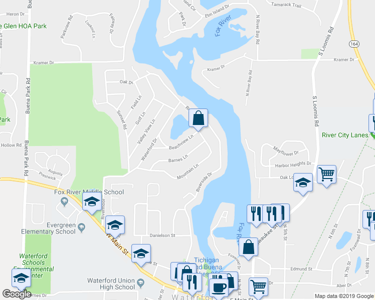 map of restaurants, bars, coffee shops, grocery stores, and more near 30330 Barnes Ln in Waterford North