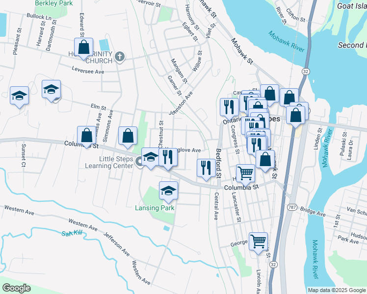 map of restaurants, bars, coffee shops, grocery stores, and more near 33 Younglove Avenue in Cohoes