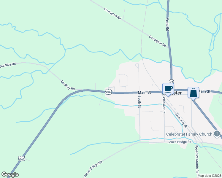 map of restaurants, bars, coffee shops, grocery stores, and more near 2369 New York 39 in Leicester